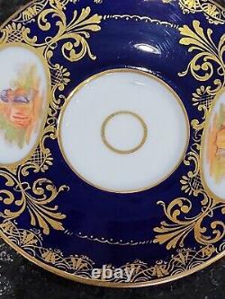 Antique Royal Vienna Portrait Tea Cup & Saucer Cobalt Gold Courting BeeHive mark