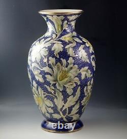 Antique Santarelli Italy Majolica Huge 15 Vase Cobalt Blue Gold