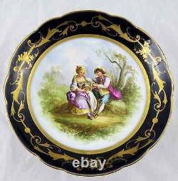Antique Sevres France Cobalt Blue & Gold Hand Painted Compote Courting Scene