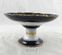 Antique Sevres France Cobalt Blue & Gold Hand Painted Compote Courting Scene