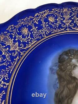 Antique VICTORIAN LADY Cobalt Blue & Gold Decorative Plate Made in Germany