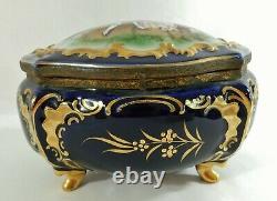 Antique/Vtg 8 PORTRAIT Cobalt Blue & Gold Porcelain Jewelry Casket Dresser Box