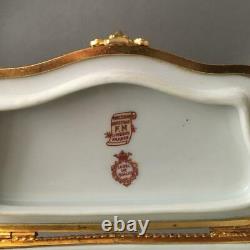 Antique Vtg Limoges Ormolu Cobalt Blue & Gold Porcelain Chest Jewelry Casket Box