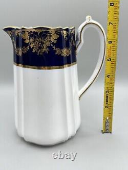 Antique Wedgewood Cobalt Blue Gold Coffee Pot Pitcher Victorian Design 1890s