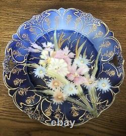 Antique rs prussia Point & Clover cobalt blue cake plate gold victorian Mint Wow