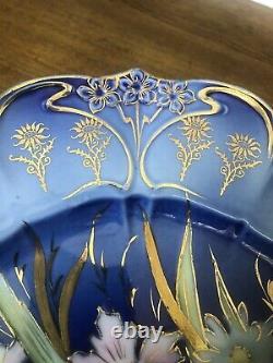 Antique rs prussia Point & Clover cobalt blue cake plate gold victorian Mint Wow