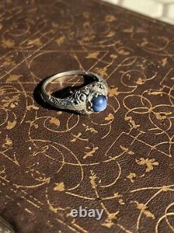 Antique tested natural dark cobalt Blue Star Sapphire 14k White Gold 1930s ring