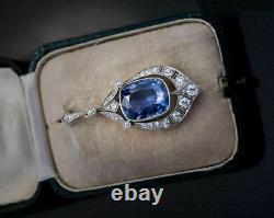 Art Deco 2.50Ct Cushion Simulated Blue Sapphire Pendant In 14k White Gold Plated