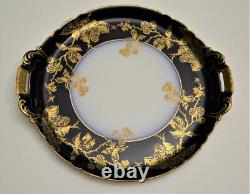 Atq CFH LIMOGES France Hand Painted Cobalt Blue Gold BERRIES 2 Handled Plate