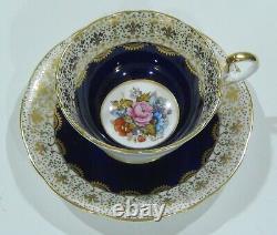 Aynsley BAILEY ROSE & POPPY CUP & SAUCER Cobalt Blue Colorway With Gold Filigree