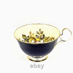 Aynsley Cabbage Rose Cobalt Blue with Gold Gilt Signed J A Bailey Tea Cup Only