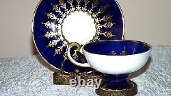 Aynsley Cobalt Blue Gold Gild Pedestal Tea Cup and Saucer