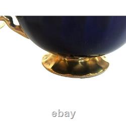 Aynsley Cobalt Blue Gold Scalloped Edge Orchard Signed Footed Teacup Saucer