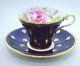 Aynsley England Corset Gold Decorated Pink Rose Cobalt Blue Cup And Saucer 1022