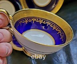 Aynsley Georgian Cobalt Gold Encrusted Tea Cup And Saucer 4 Mixed Set Rare HTF