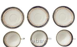 Aynsley LEIGHTON Cobalt Smooth 11 Cup & Saucer Sets Gold Bands 2 3/8, Inside