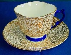 Aynsley RARE Antique Art Deco Cobalt Blue Gold Bone China C605 Cup & Saucer