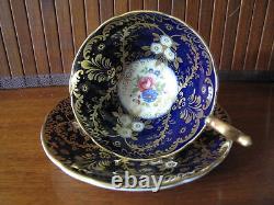 Aynsley ROYALTY Tea Cup & Saucer Gold Encrusted Cobalt Blue (C)