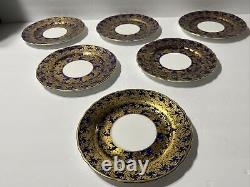 Aynsley SCARCE Gold Chintz Cobalt Blue Bone China 6 Plates / Saucers 6 1/4