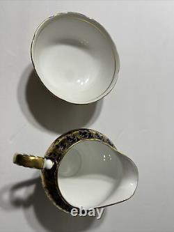 Aynsley SCARCE Gold Chintz Cobalt Blue Bone China Open Sugar Bowl, Creamer 1930s