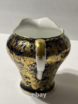 Aynsley SCARCE Gold Chintz Cobalt Blue Bone China Open Sugar Bowl, Creamer 1930s