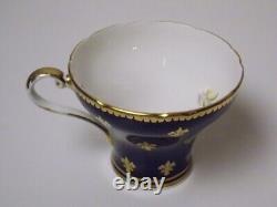 Aynsley Tea Cup Saucer Vintage Cobalt Blue Pink Cabbage Rose Gold Fleur De Lis