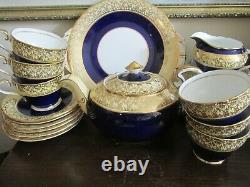 Aynsley Tea Set Of 6 Cup And Saucer Teapot Cake Dessert Plate Cobalt Blue Gold