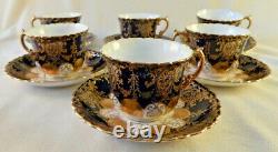 Aynsley Vintage Bone China Gold And Cobalt Blue Tea Cup And Saucer -six Sets