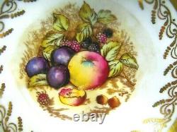 Aynsley tea cup and saucer painted orchard D. Jones band of gold teacup athens