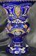 Bohemian Moser Cobalt Blue Cut To Clear Vase Hand Painted Roses &gold Stunning