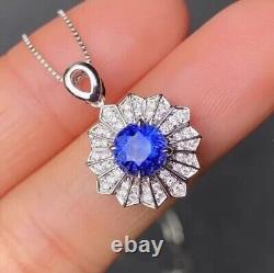 Beautiful 3Ct Round Cut Simulated Blue Sapphire Pendant In 14k White Gold Plated
