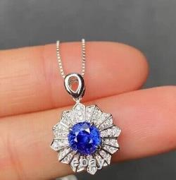 Beautiful 3Ct Round Cut Simulated Blue Sapphire Pendant In 14k White Gold Plated