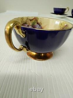 Beautiful Aynsley COBALT Orchard Gold Bone China Tea Cup & Saucer. New