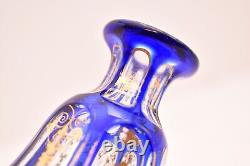 Biedermeier Cut Glass Cobalt Blue Gold Perfume Bottle Hand Painted Victorian