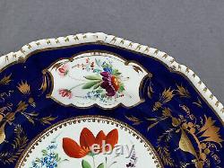 Blor Derby Hand Painted Pink Rose Floral Cobalt Blue & Gold 10 1/8 Inch Plate A