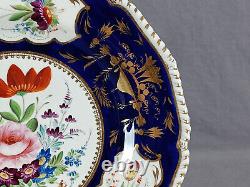 Blor Derby Hand Painted Pink Rose Floral Cobalt Blue & Gold 10 1/8 Inch Plate A