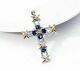 Blue Sapphire 2ct Round Lab Created Cross Pendant 14k White Gold Plated Silver