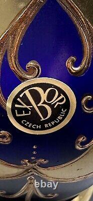 Bohemian Czech Cobalt Blue Gold Gilded Painted Enamel Flower Vase