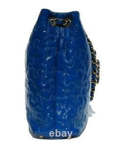 CHANEL Electric Blue Cobalt Patent Leather Gold Chain Limited Puzzle Tote Bag GC