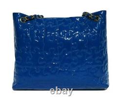 CHANEL Electric Blue Cobalt Patent Leather Gold Chain Limited Puzzle Tote Bag GC