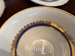 CH FIELD HAVILAND LIMOGES FRANCE Six Tea Cups and Saucers Gold and Cobalt Blue