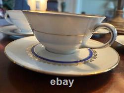 CH FIELD HAVILAND LIMOGES FRANCE Six Tea Cups and Saucers Gold and Cobalt Blue