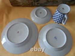 COBALT Net LOMONOSOV LFZ Imperial Porcelain Russia Dinner Salad Plate Saucer Cup
