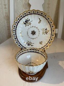 Caughley Cobalt Blue & Gold Dresden Flowers Cup And Saucer Circa 1775