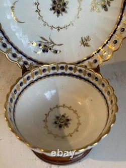 Caughley Cobalt Blue & Gold Dresden Flowers Cup And Saucer Circa 1775