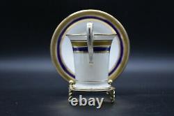 Cauldon English Empire Style Cobalt Blue & Gold Encrusted 4 Tea Cup Set (L4145)