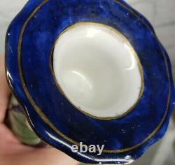 Chinoiserie Pink Peony Cobalt Blue Candle Holders Set Gold Trim Ornate Floral