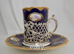 Coalport 1906 Cobalt Blue, Gold and Sterling Cup & Saucer 83477