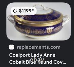 Coalport Lady Anne Covered Vegitable Dish Cobalt Blue and Gold