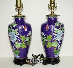 Cobalt Blue Beijing #1 Cloisonné Lamps Gold Gilt withSuzhou Carved Stand